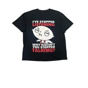Vintage Y2K Family Guy Stewie Funny‎ Black T-shirt 2XL Baggy Boxy Graphic Tee